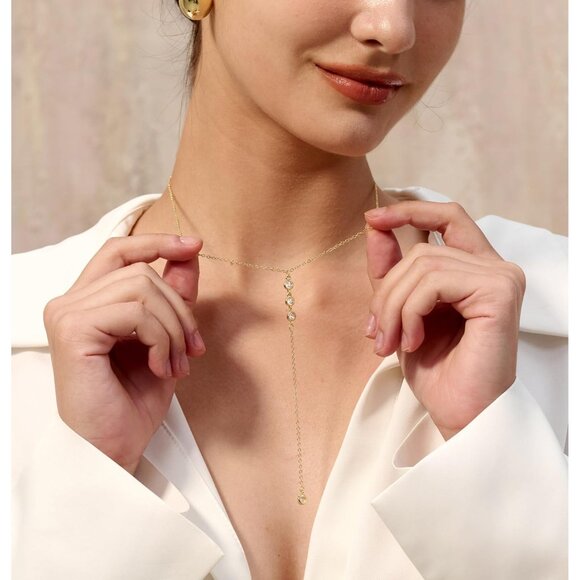 Women 14k Gold Plated Heart Pearl Teardrop Pendant Necklace Simple Gold Drop - Picture 5 of 8